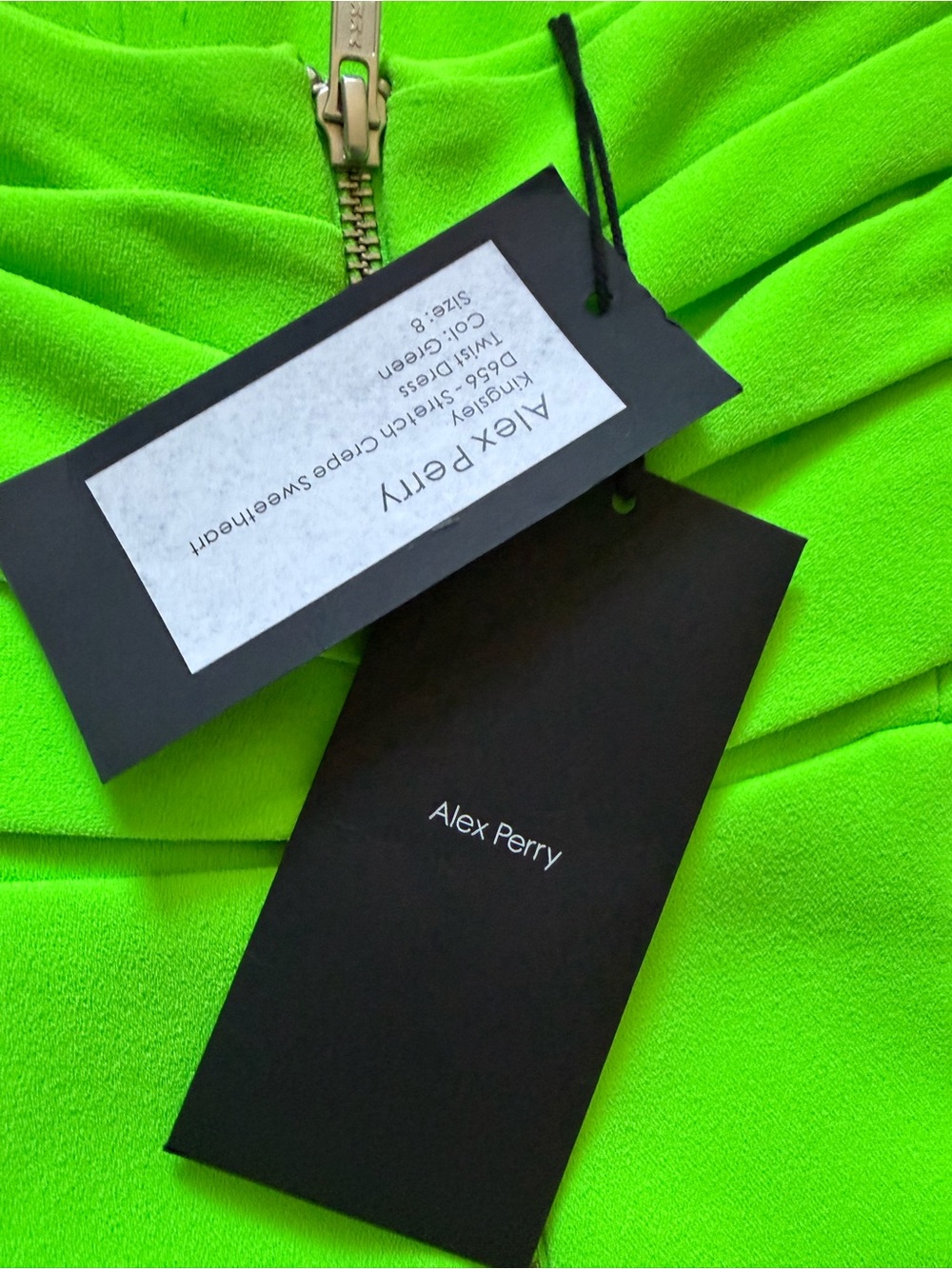 Alex Perry Neon Green Strapless Twist-Front Midi Dress - Picture 3 of 5